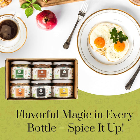 Spice Set (6 Essential Spices) | Cardamom, Cinnamon, Cloves, Ginger, Pepper, Turmeric | Perfect Spice Gift Set | By Yogi's Gift®...