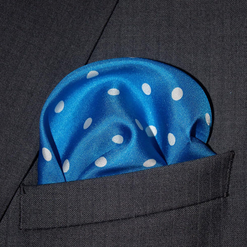 Polka Dot Pocket Square - 17" Handkerchief - 12mm Silk Twill - Royal Blue - 100% Silk...