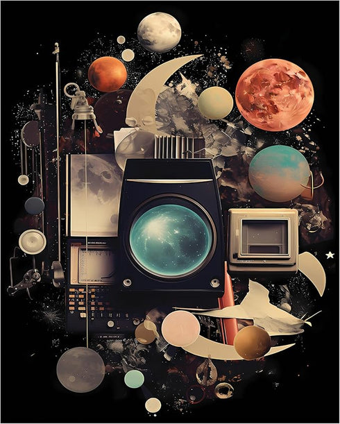 Posterizer 1 pcs-sci-fi surrealist collage with planets-Astronomy & Celestial Art-Abstract & Modern Art-Gift for Art Lovers- UNFRAMED Wall Art...
