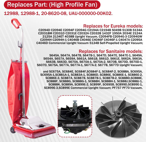 Replacement Fan for Sanitaire Upright Vacuum Cleaner Replaces for 20-8620-08 Fits for 1934A 1950A 2010XRB SC678 SC888 SC883 E-881 5" Diameter with...