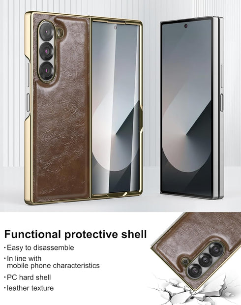 for Samsung Galaxy Z fold 6 5G Case, Ultra Slim Lightweight,PU Leather+ PC Material Hard Cover,Stylish Phone Case, Support Wireless Charging Case ...