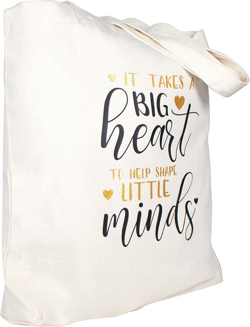ELEGANTPARK Teacher Bag Teacher Gifts for Valentines Day Appreciation Week Graduation Birthday Christmas Cotton Canvas Tote Shoulder Bag with Pock...