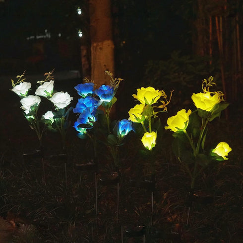 Solar Rose Garden Lights, 2 Pack Realistic Solar Flower Lights, Waterproof LED Decorative Stake Landscape Lights for Patio Pathway Grave Cemetery ...