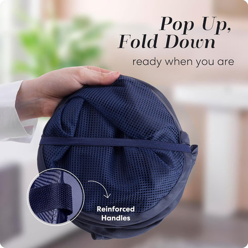 Handy Laundry Collapsible Mesh Foldable Hamper 14" x 14' x 24" Navy Blue...