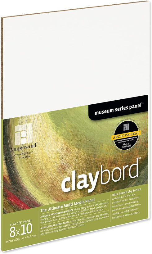 Ampersand Art Supply Wood Painting Panel: Museum Series Claybord, 8" x 10", 1/8" Flat Profile...