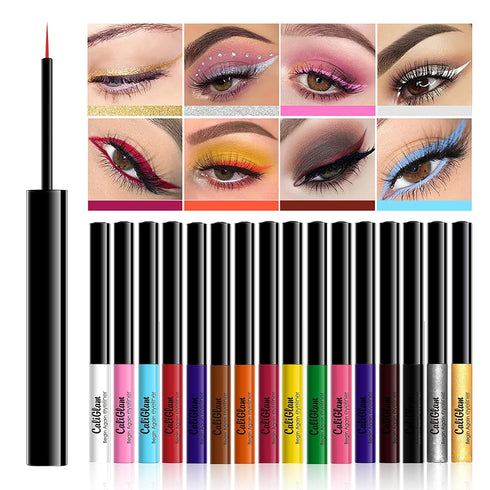 Jolilab 16 Colors Eyeliner Pencil Set Eyeliner Pencil Glitter Eyeliner Liquid Liner Pigmented Waterproof Smudgeproof Long Lasting Eye Liner Christ...