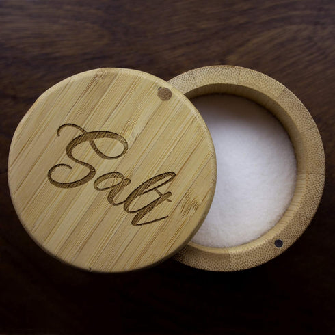 Totally Bamboo Salt Cellar Bamboo Storage Box with Magnetic Swivel Lid, 6 Ounce Capacity, Salt Engraved on Lid...