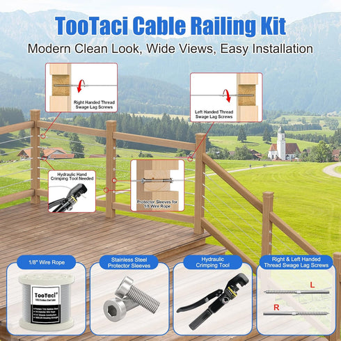 TooTaci 40 Pack Upgraded Protector Sleeves with Hexagon Thread for Wood Posts, T316 Stainless Steel Protector Sleeves for 1/8 Cable Railing Kit,1/...