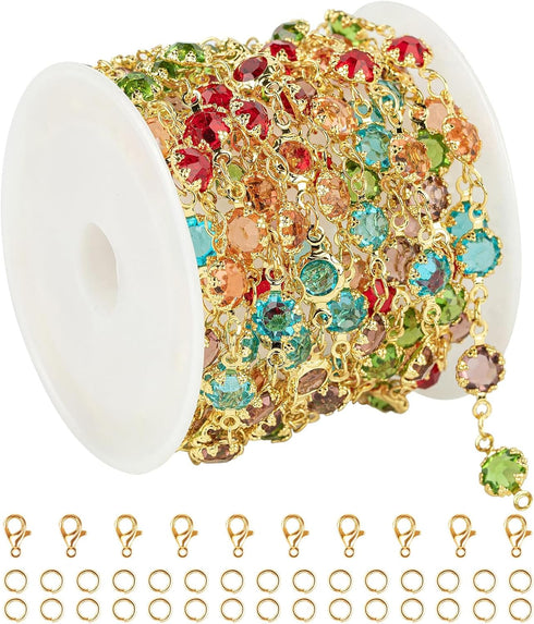 UMAOKANG Colorful Crystal Jewelry Chains Bulk 18K Gold Plated Brass Chain for Jewelry Making Women Necklace Bracelet DIY Craft Chain Roll...