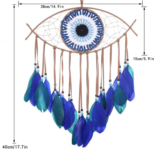 Holmgren Evil Eye Dream Catchers - Handmade Blue Dreamcatcher for Wall Art Apartment Decor, Good Luck Charm for Home Offices Living Spaces (Blue)...