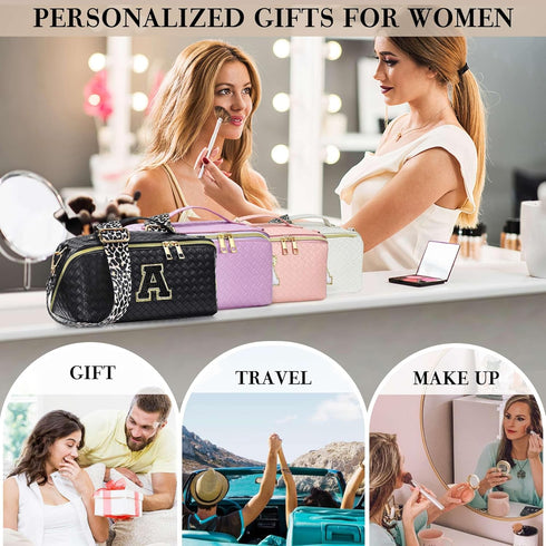 Initial Makeup Bag Cosmetic Bag - Make Up Bag Travel Essentials Makeup Bag Skincare Bags for Women Trendy Makeup Bag Small Makeup Bag Birthday Mot...