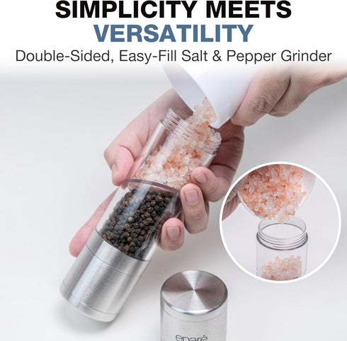 Eparé 2 in 1 Salt and Pepper Grinder Combo – Manual Dual Salt and Pepper Grinder in One for Kitchen Use – Stainless Steel All in One Himalayan Sal...