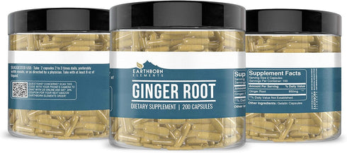 Earthborn Elements Ginger Root (200 Capsules) Pure & Undiluted, No Additives...