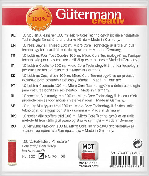 Gutermann Sew-All Colorful Set 100% Polyester Thread Set 10 x 100m Reels...