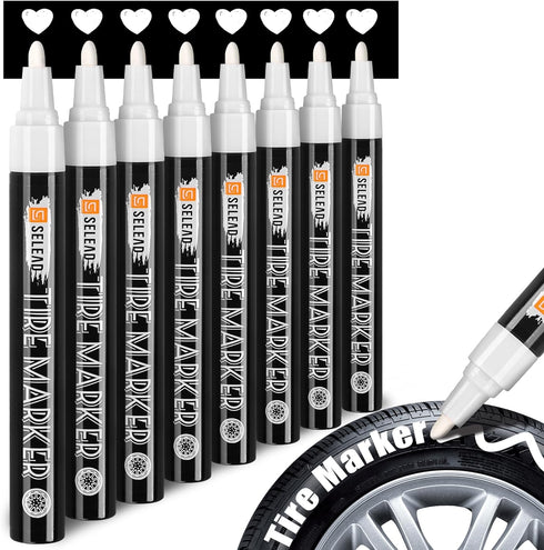 Tire Marker White - 8 Pack Paint Pens for Car Tires Lettering, Premium Professional Oil-based Ink, Waterproof Non-Fading Permanent Markers...