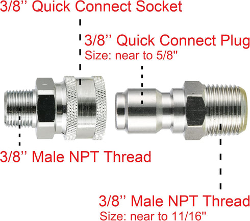 RIDGE WASHER Pressure Washer Adapter Set, 3/8 Inch Quick Connect to Male Thread Fitting, 5000PSI...