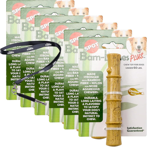Bam Bones for Dogs Bamboo Dog Toy, Chicken Flavored Dog Chew Toys Bundle SS Pet Training Whistle - Chew Stick for Aggressive Chewers for Dogs Unde...