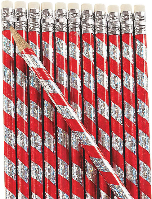 Fun Express Prism Candy Cane Striped Pencils - Bulk set of 24 - Christmas, Party Favors and Classroom Handouts...