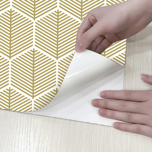 Modern Geometric Hexagonal Yellow peelable Adhesive Wallpaper Removable Wallpaper Home Living Room Cabinet Bathroom Contact Paper Waterproof Oil a...