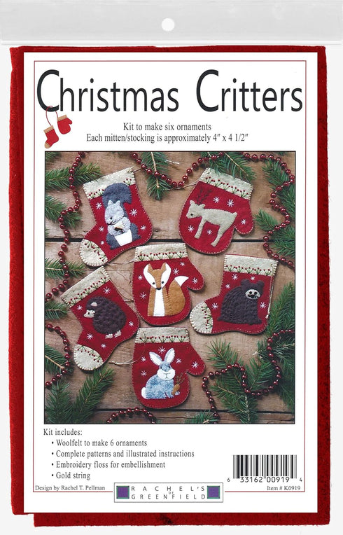RACHEL'S OF GREENFIELD Felt Ornament KIT, Christmas Critters...