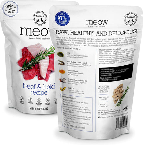 Meow Beef & Hoki Freeze Dried Raw Cat Food, Mixer, or Topper, or Treat - High Protein, Natural, Limited Ingredient Recipe 1.7 oz...