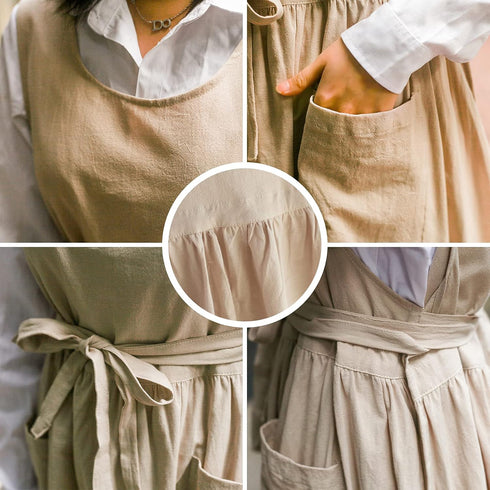 Premium Plus Size Apron Adjustable Waistline Bib Apron,Soft Cotton Blend Apron with Pockets (Cream Color)...