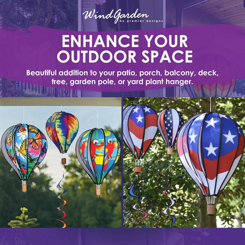 Hot Air Balloon Hanging Garden Spinner 12" - Vibrant Rainbow Design, Weather-Resistant Outdoor Decor, Durable & Lightweight for Patios, Yards, and...