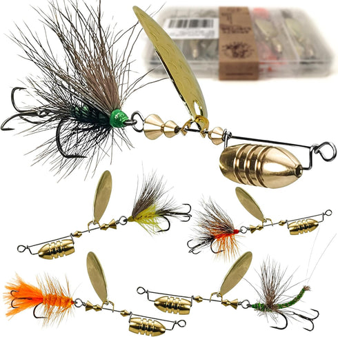 Trout Lures Trout Spinners, Rooster Bait Tail Trout Fishing Lures for Bass Salmon Pike, Fishing Spinner Kit Smallmouth Bass Lures with Brass Spinn...