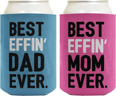 Mom Dad Gifts Best Effin' Mom and Dad Ever Funny Mom Dad Announcement Mom Dad Gift Set 2 Pack Can Coolie Drink Coolers Coolies Blue & Pink...