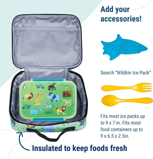 Wildkin Kids Insulated Lunch Box – Durable and Reusable for School & Travel - Wild Animals...