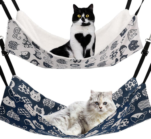 Cat Hammock for Cage Hanging Reversible 2Pack,Pet Hammock Bed Adjustable,Soft Sleeping Hammock for Cats,Ferret,Puppy,Rabbits,Small Animals (M, CAT...