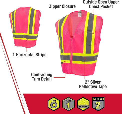 Radians SV22-1 Economy Type O Class 1 Safety Vest Size 4X-Large, Pink Mesh with Contrasting Tape - 1 Each...