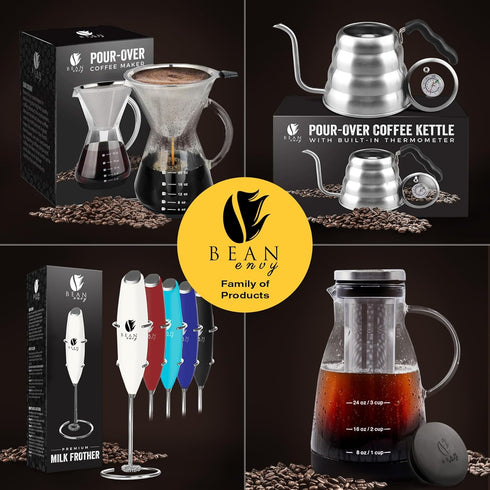 Bean Envy Milk Frother Handheld for Coffee - Mini Drink Mixer Whisk & Coffee Foamer Wand with Stand for Lattes, Cappuccino, Matcha and Hot Chocola...