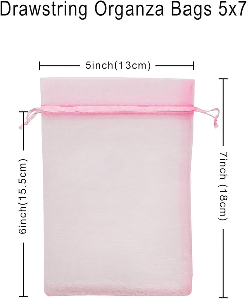 100PCS Pink Organza Bags 5X7 Inch Mesh Bag Drawstring for Wedding Party Baby Shower Favor Pouches Bags (Pink 5X7)...