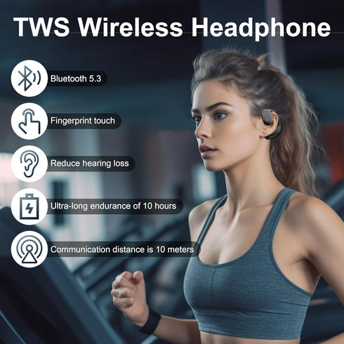 Open Ear Headphones,Bone Conduction Headphones Bluetooth V5.3,Wireless Waterproof Headset with Fingerprint Touch for Fitness Cycling Running Worko...