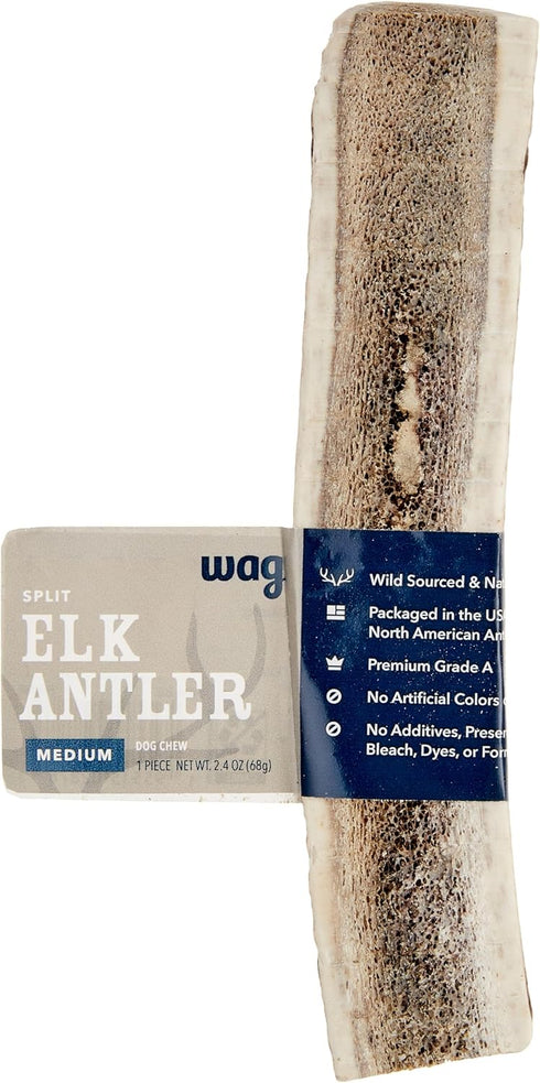 Amazon Brand – Wag Split Elk Antler, Naturally Shed, Medium (Best for Dogs 15-30 lbs)...