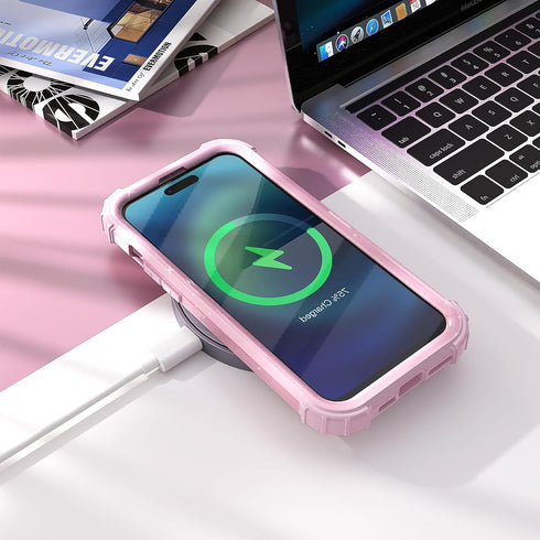 IDweel for iPhone 15 Plus Case with Screen Protector,Luxury 3 in 1 Shockproof Slim Fit Hybrid Heavy Duty Protection Glitter Hard PC Cover Soft Sil...