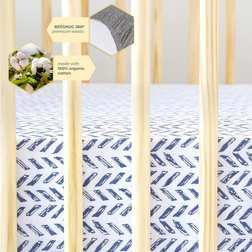 Burt's Bees Baby Pattern Fitted Crib Sheet Organic Cotton BEESNUG - Guide The Way Prints, Fits Unisex Standard Bed and Toddler Mattress, Infant Es...