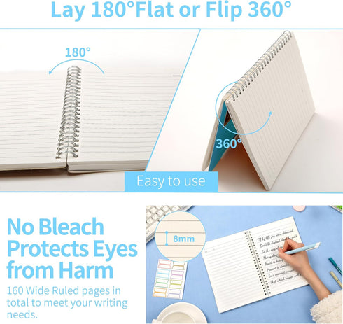 CAGIE Hardcover Spiral Notebook 5x7 Lined Journal Notebook 8mm Ruled 80 Sheets in Total, 1 Subject A5 Spiral Work Notebook for Study and Notes wit...
