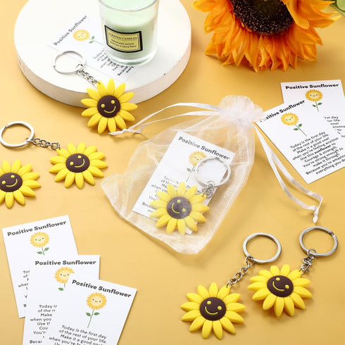 30 Set Inspirational Positive Sunflower Keychains End of the Year Gifts Bulk Motivation Employee Appreciation with Funny Card Organza Bag Gifts fo...