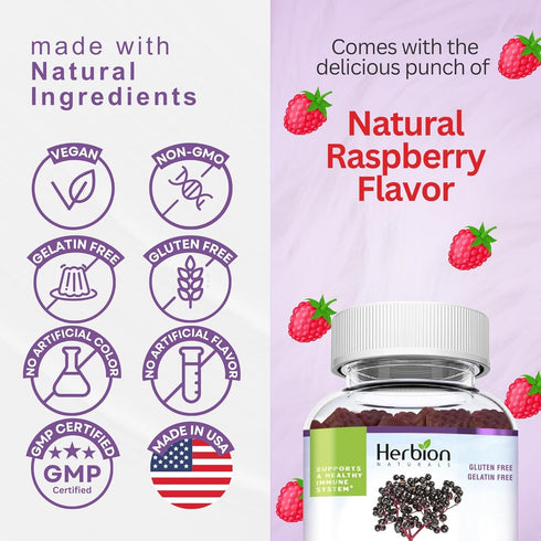 Herbion Naturals Elderberry Gummies with Vitamin C & Zinc Healthy Immune System Support Gummies, 60 Count Pectin Gummies...