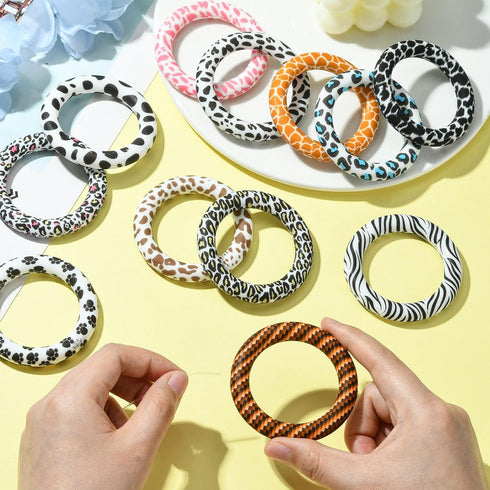 Stiesy 12 Pcs 12 Styles Animal Skin Printed Silicone Beads Ring Beadable O Ring 65mm Soft Silicone Focal Beads Bulk for Keychain Home Hanging Orna...