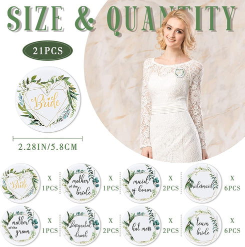 21 Pieces Bridal Buttons Wedding Party Button Pins Bridesmaid Pins Bride Family Gifts for Bachelorette Bridal Shower Party Supplies, 8 Designs...