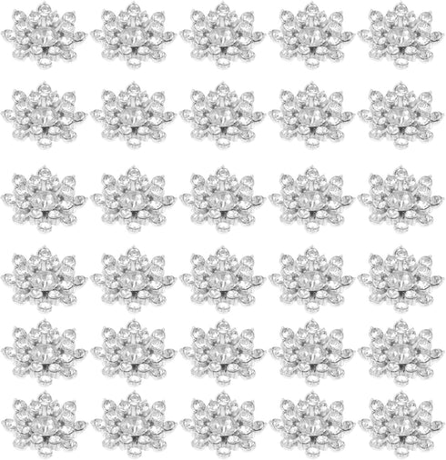 Christmas Snowflake Buttons Pearl Rhinestone Buttons Flat Back Flower Buttons Pearl Sew on Clothing Buttons for DIY Crafts 30Pcs Silver 1 Silver S...