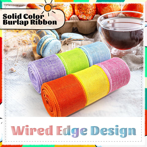 Burlap Ribbon Wired Ribbon 2 Inch Wide Burlap Wired Ribbon 6 Rolls 30 Yards Solid Fabric Metal Wire Edge Ribbon for Crafts Gift Wrapping Wreaths B...