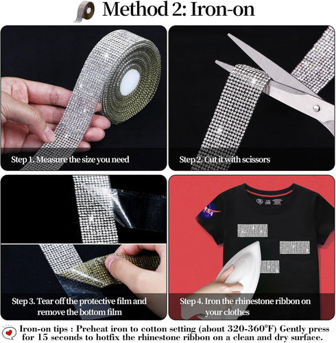 Locacrystal Bling Crystal Rhinestone Ribbon Self-Adhesive Iron-on DIY Glitter Diamond Stickers for Crafts Cars Clothing Decoration(1.06inch 3Yards...