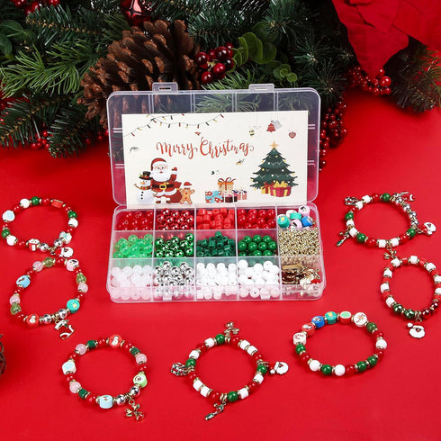 620PCS Christmas Beads for Jewelry Making, Red Green Beads for Bracelets Making Kit, Christmas Clay Beads Charms for Necklace Making Jewelry DIY C...