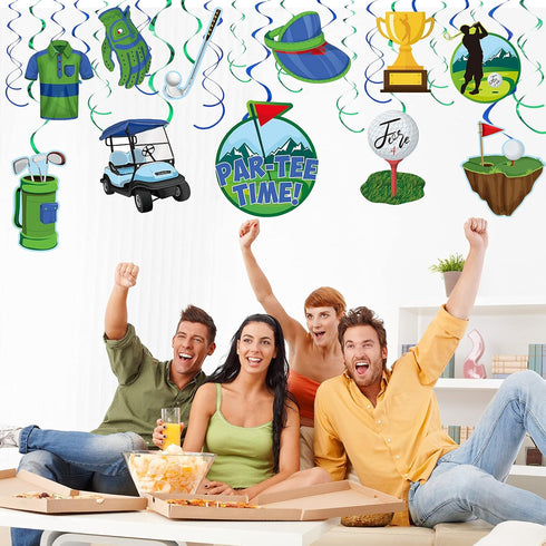 Clabby 41 Pcs Golf Party Decorations Swirls, Birthday Retirement Sports Theme Party Supplies Golf Cutouts Foil Hanging Swirls Ceiling Decor for Ki...