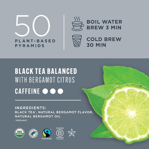 Teatulia Organic Earl Grey Tea Bags (50 Pyramid Sachet Teabags) Whole Leaf Flower 100% Compostable Black Tea + Bergamot Citrus Sustainably Grown I...