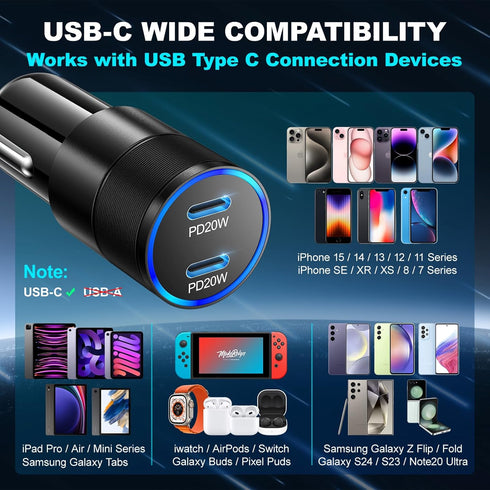 USB C Car Charger 40W, OKRAY 3-Pack 2-Port Type C Phone 15 Car Charger PD3.0 Fast Charging Car Phone Charger Cigarette Lighter Adapter Compatible ...